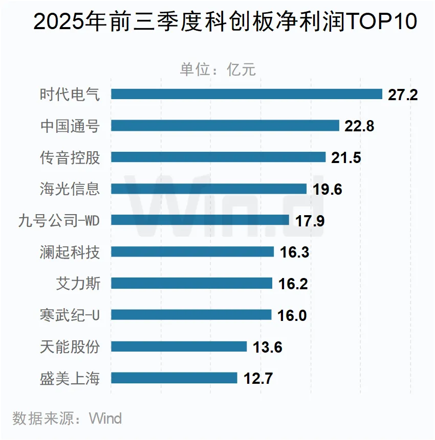 2025年前三季度科創板凈利潤TOP10 2025年前三季度科創板凈利潤TOP10