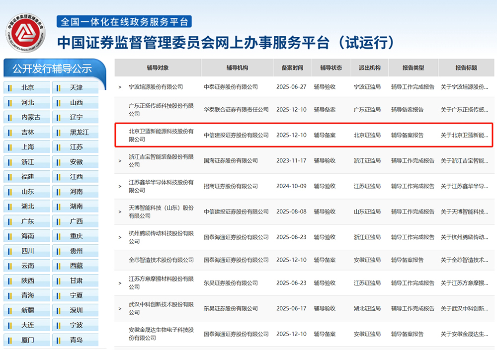 衛(wèi)藍(lán)新能源正式啟動(dòng)上市輔導(dǎo)