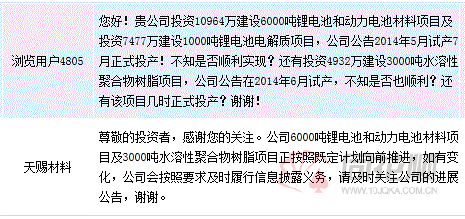 天賜材料：六千噸鋰電池和電池材料項目順利推進