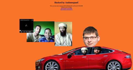 特斯拉官網被黑之后變成了無厘頭粘貼畫