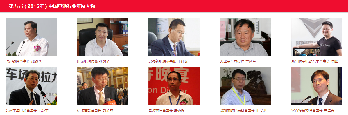 第五屆(2015年)中國電池行業年度人物/年度創新獎名單 第五屆(2015年)中國電池行業年度人物/年度創新獎名單
