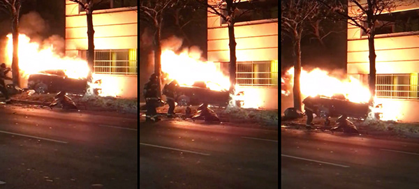 一輛ModelS在印第安納波利斯高速行駛下與樹撞擊，造成車輛起火