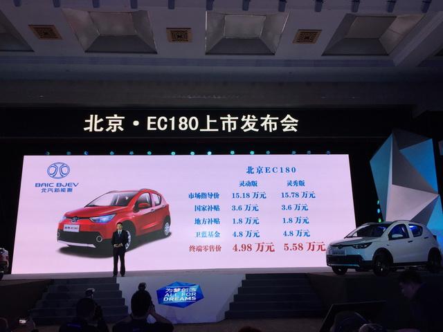 北汽新能源EC180正式上市 售4.98-5.58萬元 北汽新能源EC180正式上市 售4.98-5.58萬元