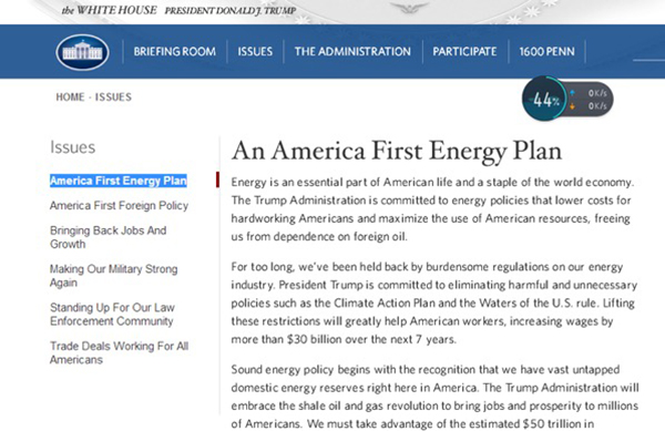 白宮官網在上任第一天即將“美國優先能源計劃”列為第一號議題 白宮官網在上任第一天即將“美國優先能源計劃”列為第一號議題