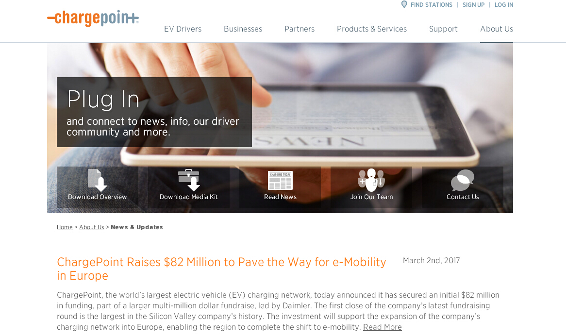 充電樁制造商ChargePoint獲8200萬美元融資 戴姆勒領(lǐng)投