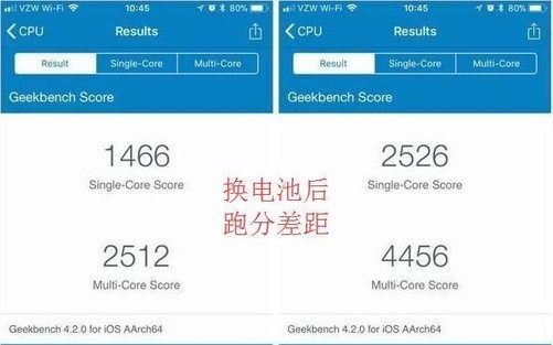 GeekBench4跑分顯示，舊iPhone更換電池即可重新起飛