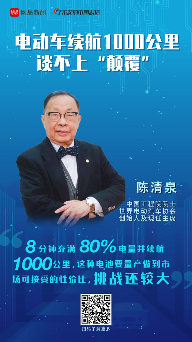 陳清泉院士：電動車續(xù)航1000公里談不上“顛覆”