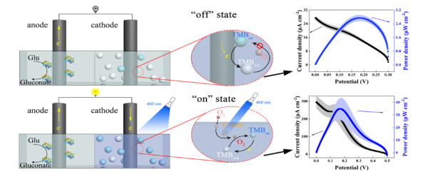 基于碳點和TMB的酶燃料電池光開關的工作原理示意圖 基于碳點和TMB的酶燃料電池光開關的工作原理示意圖