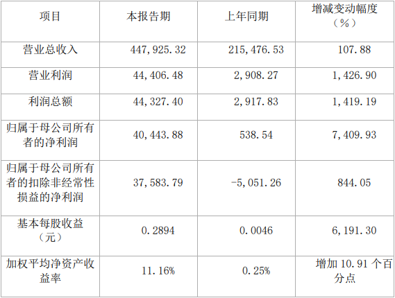 諾德股份2021年度主要財務數據和指標（單位：萬元）