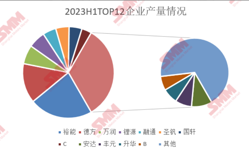 圖4:2023年上半年TOP12企業(yè)產(chǎn)量情況 圖4:2023年上半年TOP12企業(yè)產(chǎn)量情況