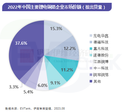 2022年中國主要鋰電銅箔企業市場份額