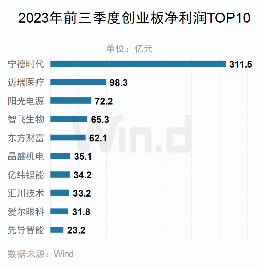 2023年前三季度創業板凈利潤TOP10