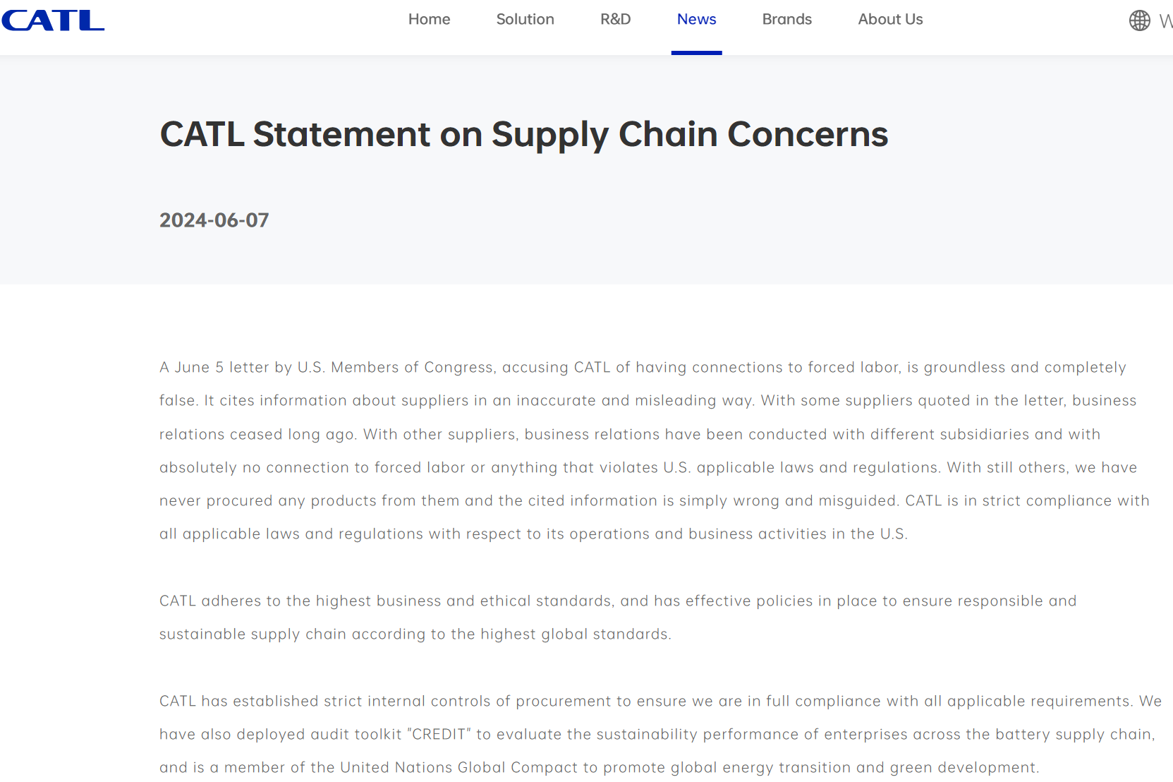 寧德時(shí)代發(fā)布關(guān)于供應(yīng)鏈問(wèn)題的聲明 寧德時(shí)代發(fā)布關(guān)于供應(yīng)鏈問(wèn)題的聲明